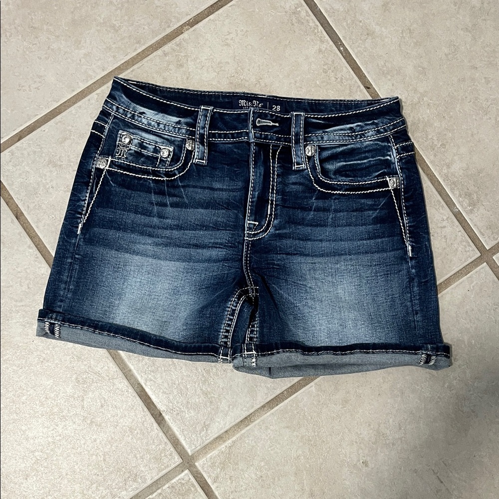 Miss Me Dark Blue Jean Shorts